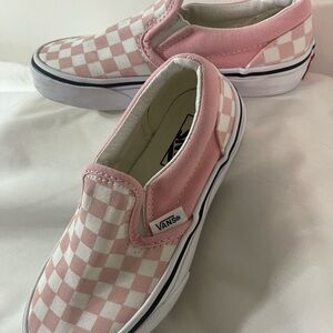 Vans Kids Pink and White Checkered Slip-On Sneakers